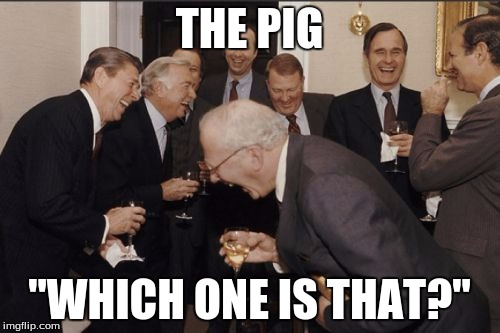 Laughing Men In Suits Meme | THE PIG "WHICH ONE IS THAT?" | image tagged in memes,laughing men in suits | made w/ Imgflip meme maker