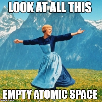 Look At All These Square | LOOK AT ALL THIS; EMPTY ATOMIC SPACE | image tagged in look at all these square | made w/ Imgflip meme maker