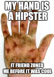 MY HAND IS A HIPSTER IT FRIEND ZONED ME BEFORE IT WAS COOL | made w/ Imgflip meme maker