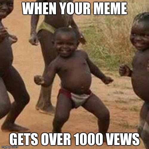 Third World Success Kid | WHEN YOUR MEME; GETS OVER 1000 VEWS | image tagged in memes,third world success kid,funny,1000,memes about memes | made w/ Imgflip meme maker
