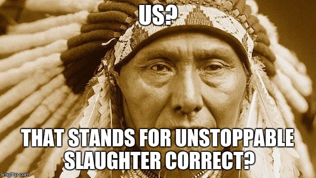 US? THAT STANDS FOR UNSTOPPABLE SLAUGHTER CORRECT? | made w/ Imgflip meme maker