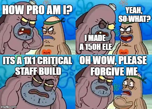 How Tough Are You Meme | YEAH, SO WHAT? HOW PRO AM I? I MADE A 150H ELE; ITS A 1X1 CRITICAL STAFF BUILD; OH WOW, PLEASE FORGIVE ME | image tagged in memes,how tough are you | made w/ Imgflip meme maker