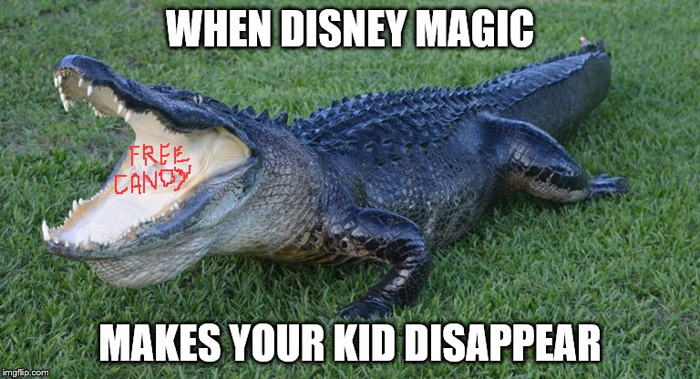 Disney Magic | WHEN DISNEY MAGIC; MAKES YOUR KID DISAPPEAR | image tagged in alligator,memes,funny,parenting,disney,animals | made w/ Imgflip meme maker