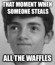 Stolen waffles | THAT MOMENT WHEN SOMEONE STEALS; ALL THE WAFFLES | image tagged in waffles | made w/ Imgflip meme maker