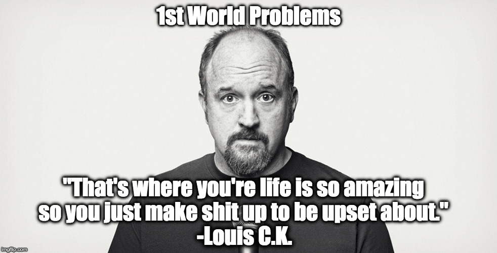1st World Problems | 1st World Problems; "That's where you're life is so amazing so you just make shit up to be upset about."; -Louis C.K. | image tagged in 1st world problems,white people problems,louis ck,comedy central,truth | made w/ Imgflip meme maker