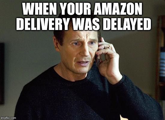 Liam Neeson Taken 2 Meme | WHEN YOUR AMAZON DELIVERY WAS DELAYED | image tagged in memes,liam neeson taken 2 | made w/ Imgflip meme maker
