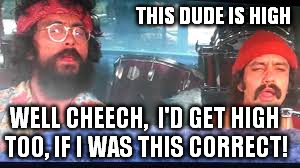 this dude is correct | THIS DUDE IS HIGH; WELL CHEECH,  I'D GET HIGH TOO, IF I WAS THIS CORRECT! | image tagged in cheech and chong | made w/ Imgflip meme maker