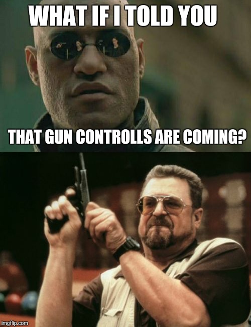 Am i the only one around here | WHAT IF I TOLD YOU; THAT GUN CONTROLLS ARE COMING? | image tagged in memes,guns | made w/ Imgflip meme maker