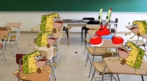 High Quality classroom confused krabs and cavebob Blank Meme Template