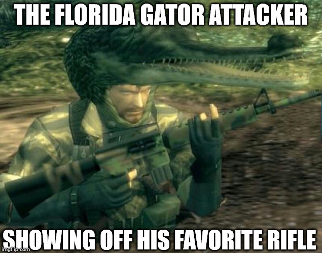 THE FLORIDA GATOR ATTACKER; SHOWING OFF HIS FAVORITE RIFLE | image tagged in florida,alligator,ar15 | made w/ Imgflip meme maker