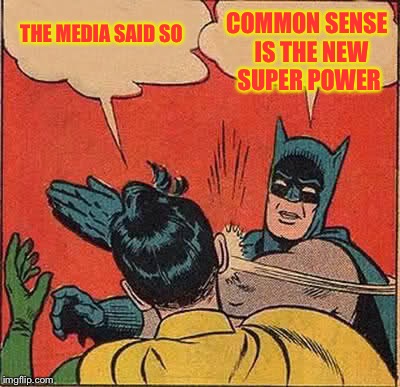 Batman Slapping Robin Meme | THE MEDIA SAID SO; COMMON SENSE 
IS THE NEW SUPER POWER | image tagged in memes,batman slapping robin | made w/ Imgflip meme maker