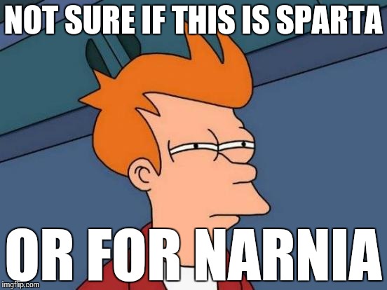 Futurama Fry | NOT SURE IF THIS IS SPARTA; OR FOR NARNIA | image tagged in memes,futurama fry | made w/ Imgflip meme maker