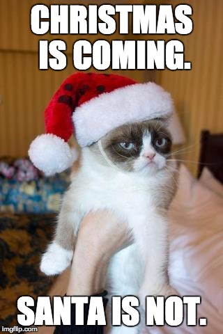 Grumpy Cat Christmas | CHRISTMAS IS COMING. SANTA IS NOT. | image tagged in memes,grumpy cat christmas,grumpy cat | made w/ Imgflip meme maker