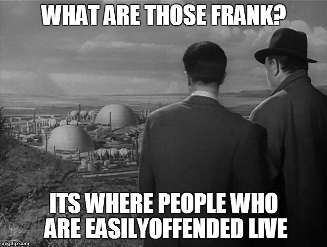 WHAT ARE THOSE FRANK? ITS WHERE PEOPLE WHO ARE EASILYOFFENDED LIVE | image tagged in domes | made w/ Imgflip meme maker