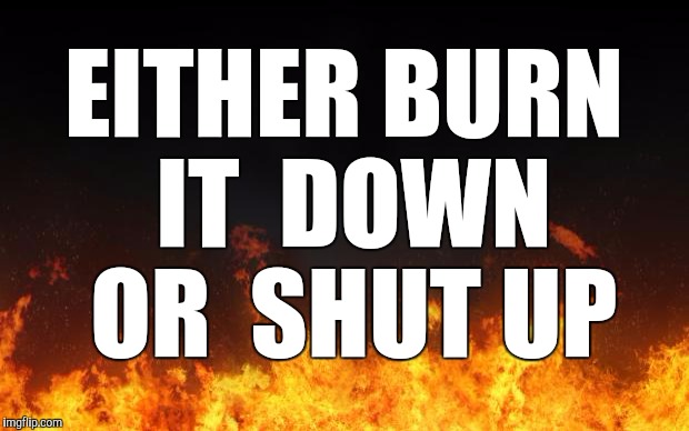 fire | EITHER BURN IT 
DOWN OR 
SHUT UP | image tagged in fire | made w/ Imgflip meme maker