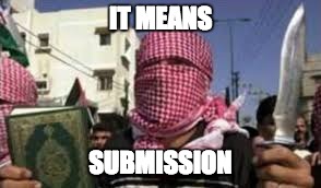 Muslim With Knife | IT MEANS SUBMISSION | image tagged in muslim with knife | made w/ Imgflip meme maker
