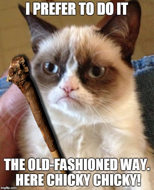 I PREFER TO DO IT THE OLD-FASHIONED WAY. HERE CHICKY CHICKY! | made w/ Imgflip meme maker