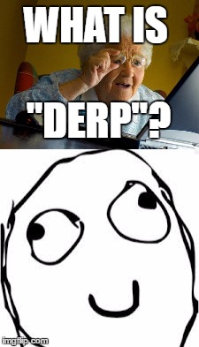 Grandma meets Derp | WHAT IS; "DERP"? | image tagged in grandma finds the internet | made w/ Imgflip meme maker