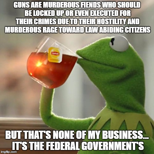 2nd Amendment? What 2nd Amendment? | GUNS ARE MURDEROUS FIENDS WHO SHOULD BE LOCKED UP OR EVEN EXECUTED FOR THEIR CRIMES DUE TO THEIR HOSTILITY AND MURDEROUS RAGE TOWARD LAW ABIDING CITIZENS; BUT THAT'S NONE OF MY BUSINESS... IT'S THE FEDERAL GOVERNMENT'S | image tagged in memes,but thats none of my business,kermit the frog | made w/ Imgflip meme maker