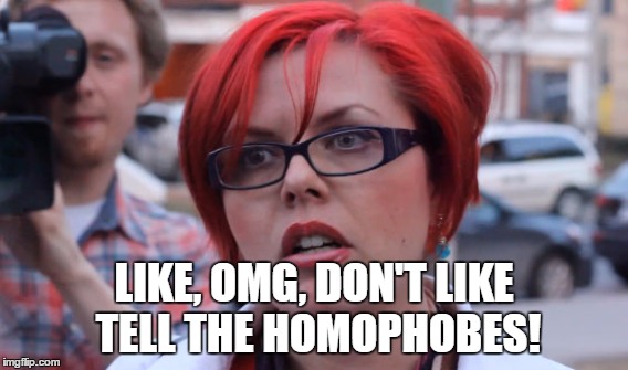 LIKE, OMG, DON'T LIKE TELL THE HOMOPHOBES! | made w/ Imgflip meme maker