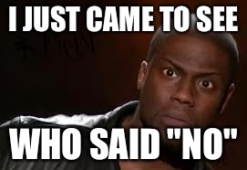 Kevin Hart | I JUST CAME TO SEE; WHO SAID "NO" | image tagged in memes,kevin hart the hell | made w/ Imgflip meme maker