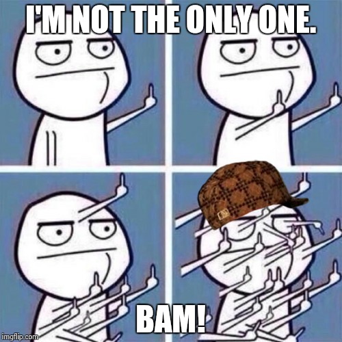 Middle Finger | I'M NOT THE ONLY ONE. BAM! | image tagged in middle finger,scumbag | made w/ Imgflip meme maker