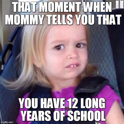 chloe | THAT MOMENT WHEN MOMMY TELLS YOU THAT; YOU HAVE 12 LONG YEARS OF SCHOOL | image tagged in chloe | made w/ Imgflip meme maker