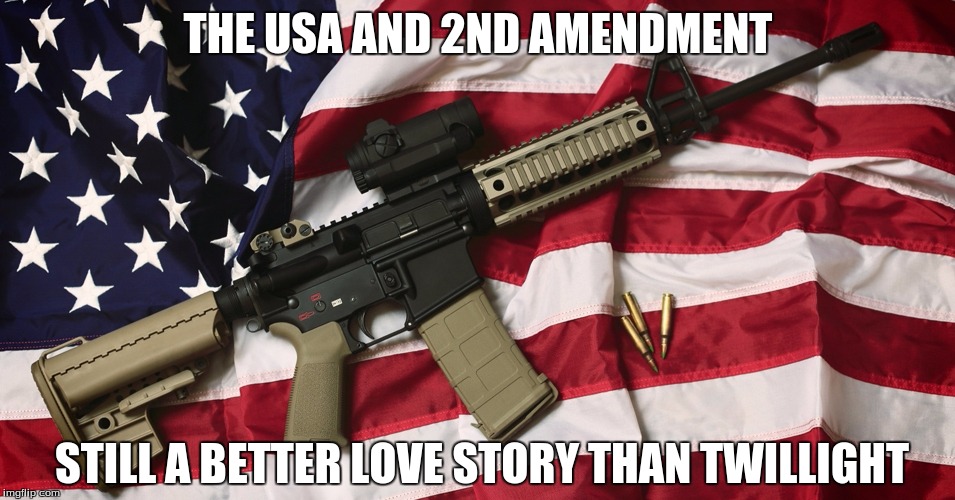 They've had a rocky relationship, but... | THE USA AND 2ND AMENDMENT; STILL A BETTER LOVE STORY THAN TWILLIGHT | image tagged in still a better love story than twilight,guns,2nd amendment | made w/ Imgflip meme maker