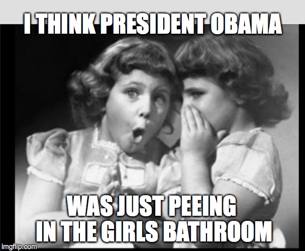 It Could Happen | I THINK PRESIDENT OBAMA; WAS JUST PEEING IN THE GIRLS BATHROOM | image tagged in obama,transgender bathrooms | made w/ Imgflip meme maker