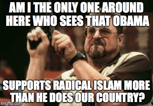Actually, I'm Probably Not the Only One | AM I THE ONLY ONE AROUND HERE WHO SEES THAT OBAMA; SUPPORTS RADICAL ISLAM MORE THAN HE DOES OUR COUNTRY? | image tagged in memes,am i the only one around here | made w/ Imgflip meme maker