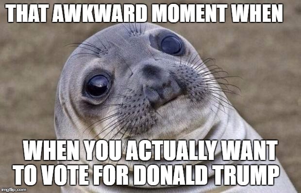 Awkward Moment Sealion | THAT AWKWARD MOMENT WHEN; WHEN YOU ACTUALLY WANT TO VOTE FOR DONALD TRUMP | image tagged in memes,awkward moment sealion | made w/ Imgflip meme maker