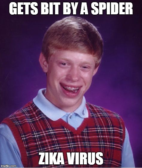 Bad Luck Brian Meme | GETS BIT BY A SPIDER; ZIKA VIRUS | image tagged in memes,bad luck brian | made w/ Imgflip meme maker
