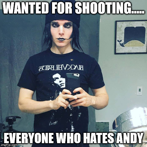 Emo Charlie  | WANTED FOR SHOOTING..... EVERYONE WHO HATES ANDY | image tagged in meme,emo,bvb | made w/ Imgflip meme maker