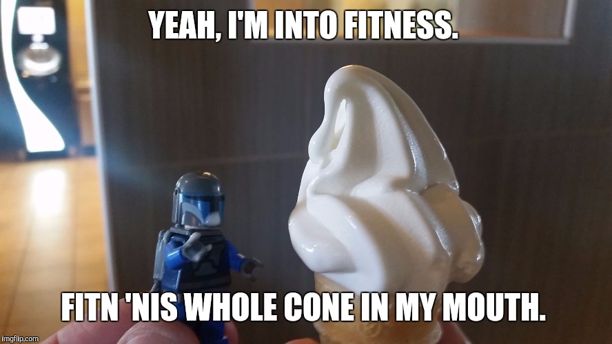 YEAH, I'M INTO FITNESS. FITN 'NIS WHOLE CONE IN MY MOUTH. | image tagged in dorkpunch | made w/ Imgflip meme maker