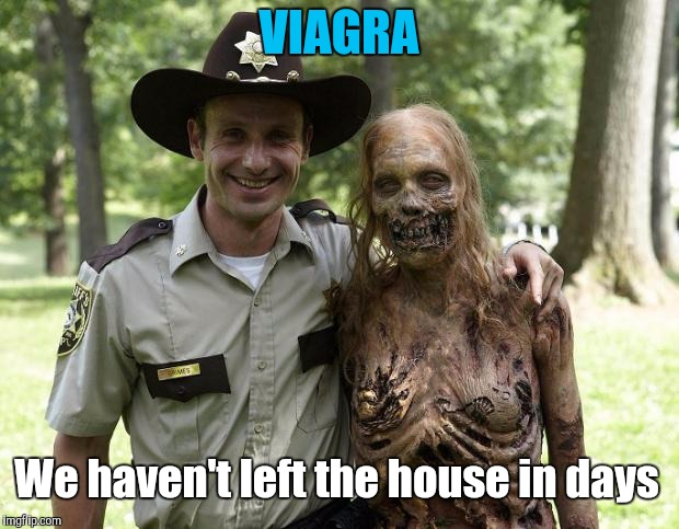 The Walking Dead Rick Grimes | VIAGRA; We haven't left the house in days | image tagged in the walking dead rick grimes | made w/ Imgflip meme maker