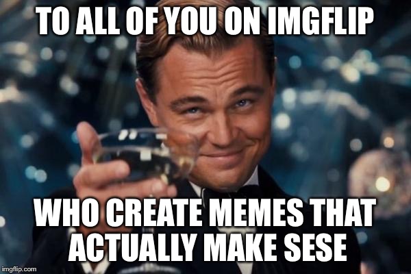 Leonardo Dicaprio Cheers Meme | TO ALL OF YOU ON IMGFLIP; WHO CREATE MEMES THAT ACTUALLY MAKE SESE | image tagged in memes,leonardo dicaprio cheers | made w/ Imgflip meme maker