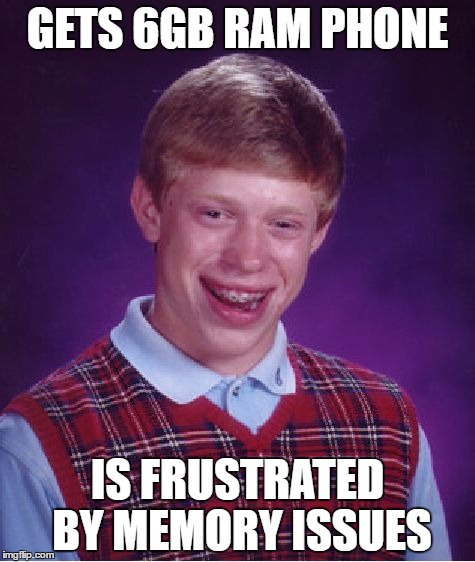 Bad Luck Brian Meme | GETS 6GB RAM PHONE; IS FRUSTRATED BY MEMORY ISSUES | image tagged in memes,bad luck brian | made w/ Imgflip meme maker