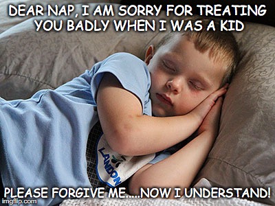 Sorry Nap! | DEAR NAP, I AM SORRY FOR TREATING YOU BADLY WHEN I WAS A KID; PLEASE FORGIVE ME.....NOW I UNDERSTAND! | image tagged in humor,sleep,sorry | made w/ Imgflip meme maker