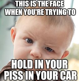 Skeptical Baby | THIS IS THE FACE WHEN YOU'RE TRYING TO; HOLD IN YOUR PISS IN YOUR CAR | image tagged in memes,skeptical baby | made w/ Imgflip meme maker