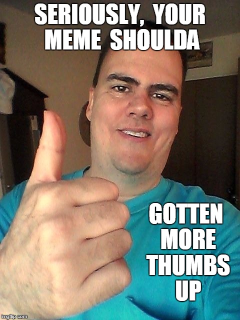 SERIOUSLY,  YOUR MEME  SHOULDA GOTTEN MORE THUMBS UP | image tagged in thumb up | made w/ Imgflip meme maker