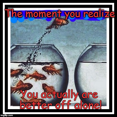 The moment you realize; You actually are better off alone! | image tagged in alone,meme,gif,fish | made w/ Imgflip meme maker