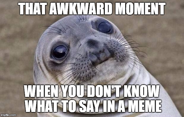 Awkward Moment Sealion | THAT AWKWARD MOMENT; WHEN YOU DON'T KNOW WHAT TO SAY IN A MEME | image tagged in memes,awkward moment sealion | made w/ Imgflip meme maker