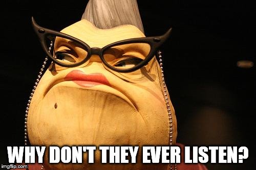 Roz monsters inc | WHY DON'T THEY EVER LISTEN? | image tagged in roz monsters inc | made w/ Imgflip meme maker