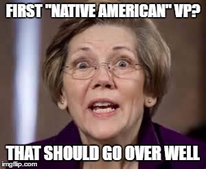 Full Retard Senator Elizabeth Warren | FIRST "NATIVE AMERICAN" VP? THAT SHOULD GO OVER WELL | image tagged in full retard senator elizabeth warren | made w/ Imgflip meme maker