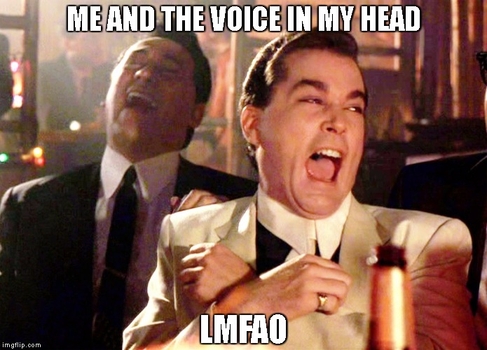 Good Fellas Hilarious Meme | LMFAO; ME AND THE VOICE IN MY HEAD | image tagged in memes,good fellas hilarious | made w/ Imgflip meme maker