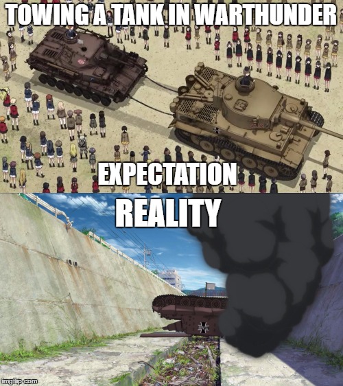 yeah... | TOWING A TANK IN WARTHUNDER; REALITY; EXPECTATION | image tagged in anime | made w/ Imgflip meme maker