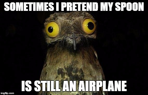 Weird Stuff I Do Potoo | SOMETIMES I PRETEND MY SPOON; IS STILL AN AIRPLANE | image tagged in memes,weird stuff i do potoo | made w/ Imgflip meme maker