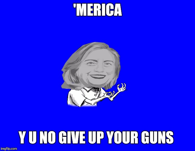 'MERICA; Y U NO GIVE UP YOUR GUNS | image tagged in y u no hillary,gun control,freedom | made w/ Imgflip meme maker