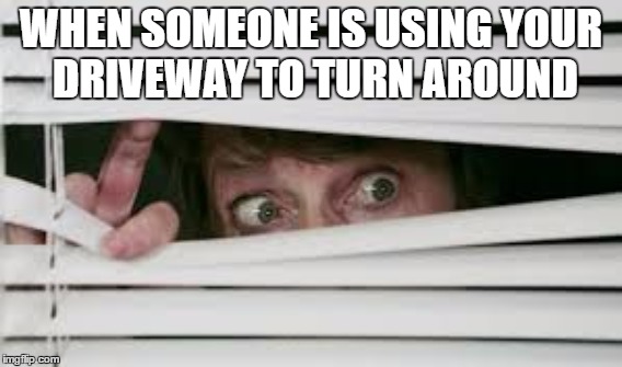 Who goes there? | WHEN SOMEONE IS USING YOUR DRIVEWAY TO TURN AROUND | image tagged in introvert,memes | made w/ Imgflip meme maker
