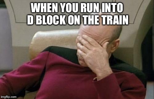 Captain Picard Facepalm | WHEN YOU RUN INTO D BLOCK ON THE TRAIN | image tagged in memes,captain picard facepalm | made w/ Imgflip meme maker